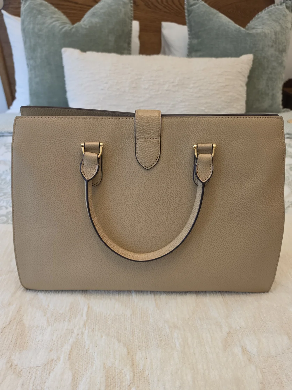 Ralph Lauren Pebbled Leather Handbag with Gold Hardware